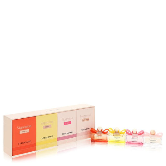 SALVATORE FERRAGAMO Signorina Gift Set By Salvatore Ferragamo Signorina, Siginorina in Fiore, Signorina Libera, Signorina Unica each in 0.17 oz EDP size
