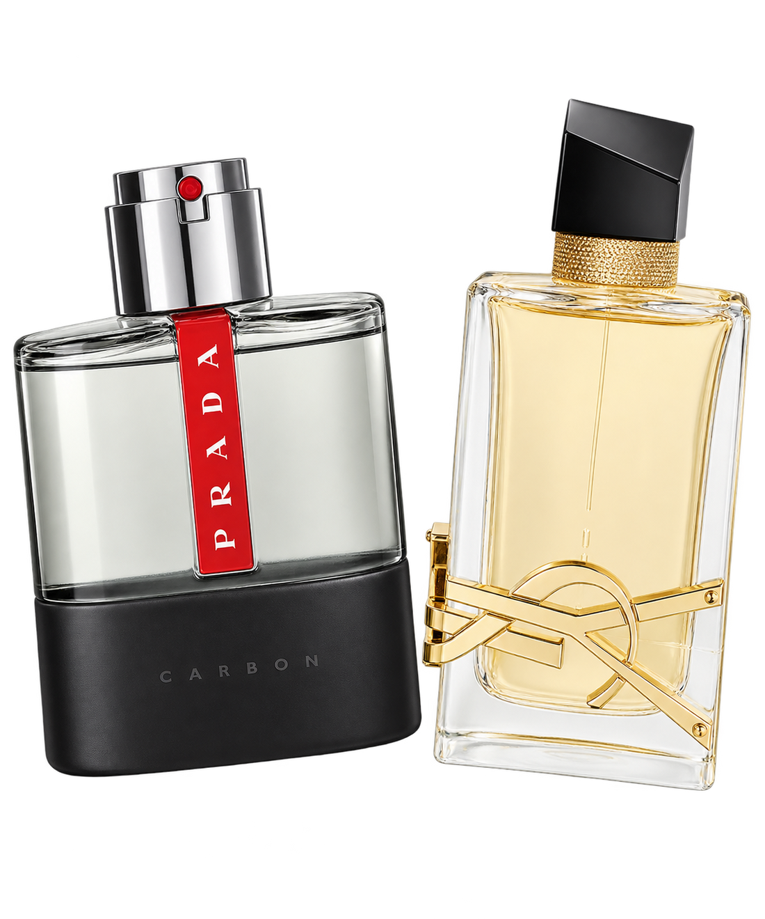 Prada Luna Rossa Carbon and Yves Saint Laurent Libre Eau de Parfum bottles